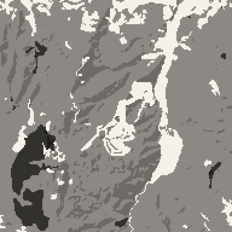 Plan view of the forest around Asarigawa Onsen Ski Resort. Bare deciduous woods pale, evergreen conifer dark, open ground lightest.