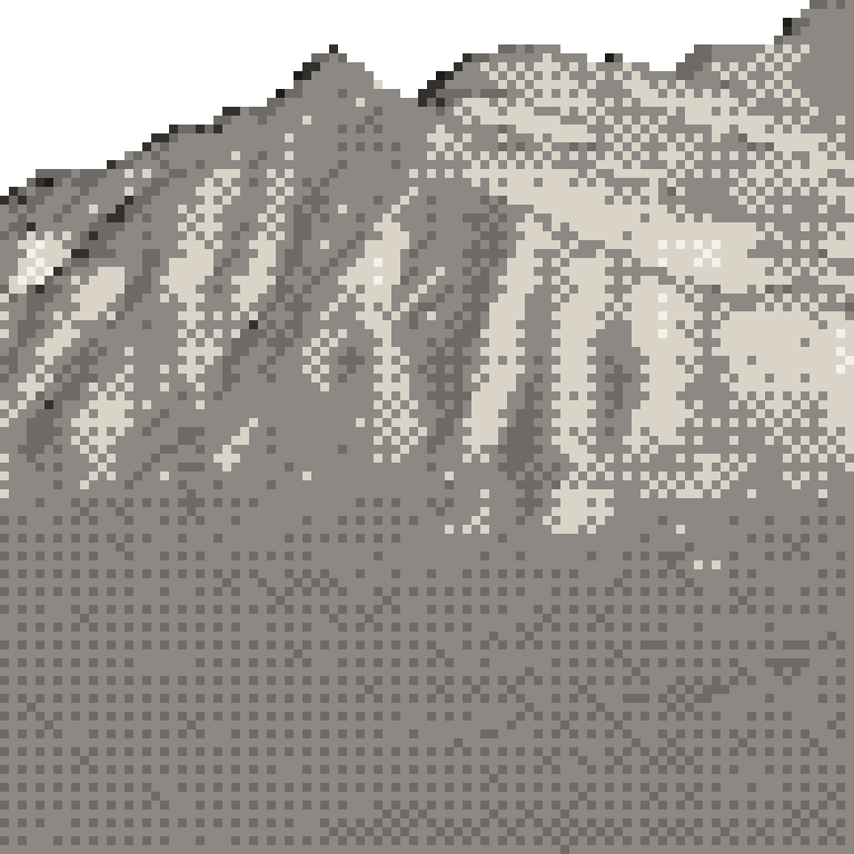 A pixel relief map of the ground around Karuizawa Prince Hotel Ski Resort, drawn from elevation data for the surveyed area, its ridges and valleys in eight tones of ink.