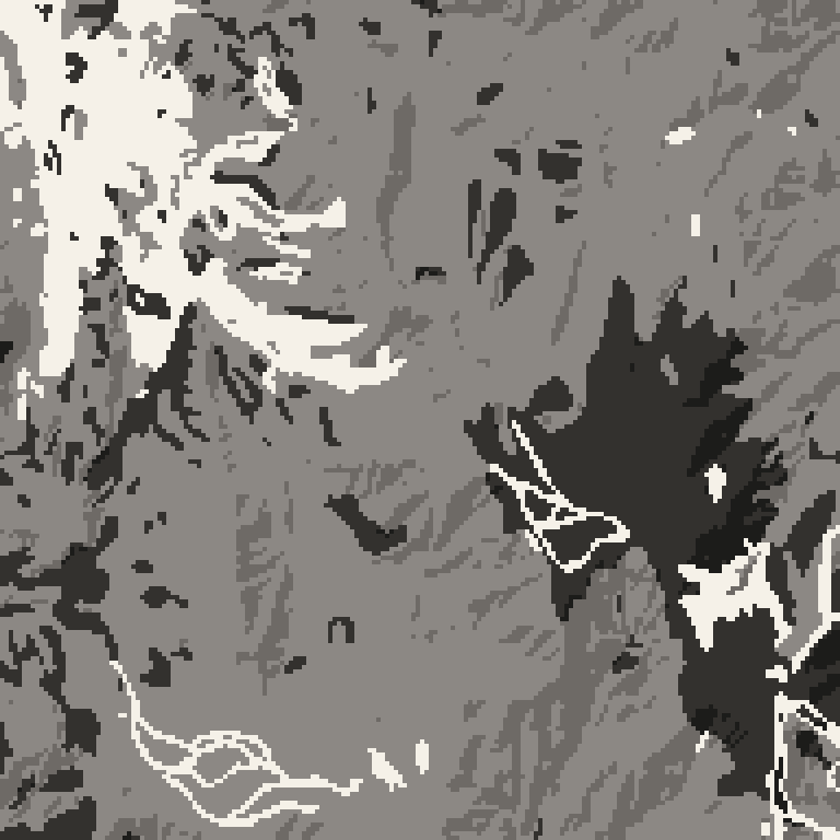 Plan view of the forest around Ryuoo Ski Park. Bare deciduous woods pale, evergreen conifer dark, open ground lightest.