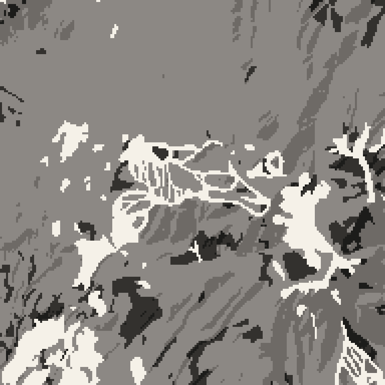 Plan view of the forest around Togakushi. Bare deciduous woods pale, evergreen conifer dark, open ground lightest.